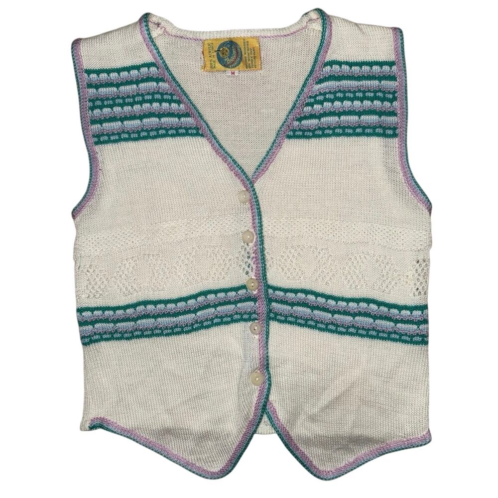 Vintage Beewear Embroidered crocheted knit Sweater vest 100% acrylic medium